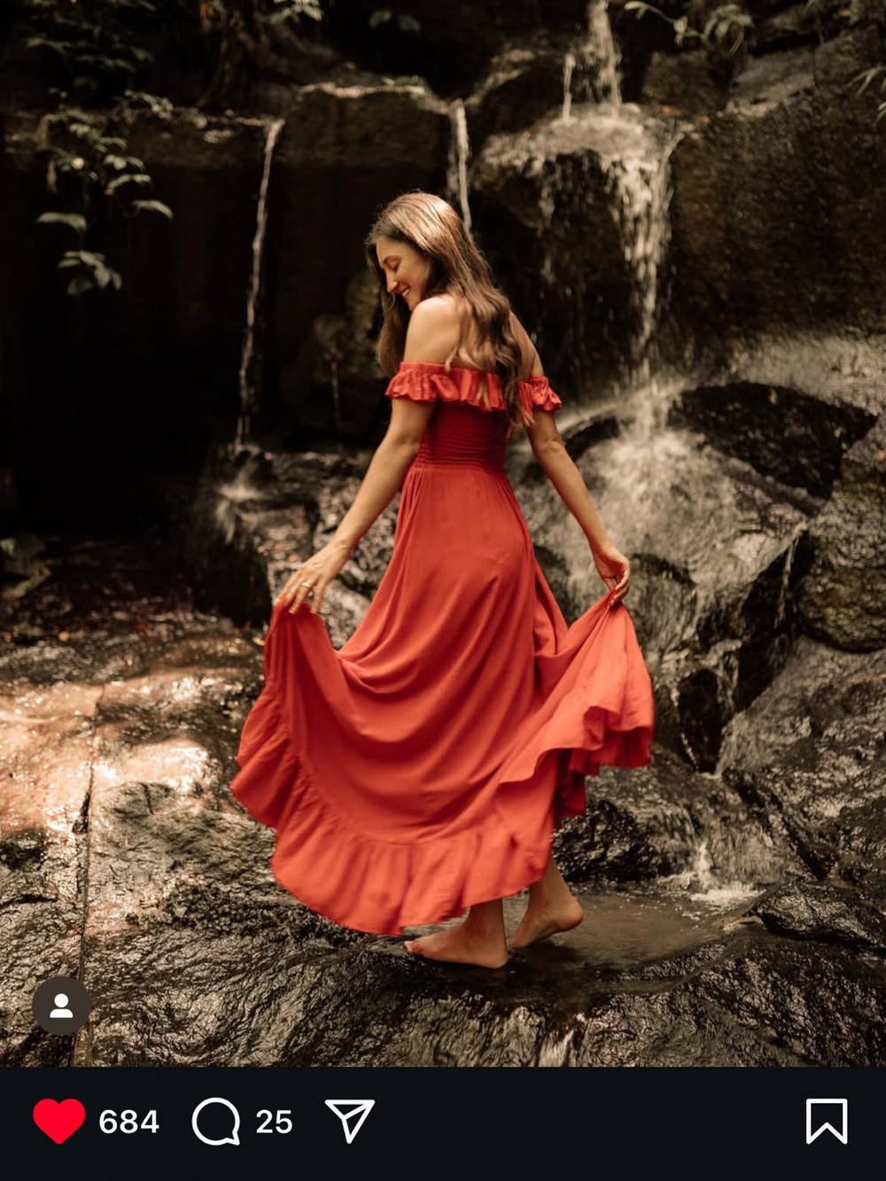 ROVE Off-Shoulder Rust Red Maxi Dress
